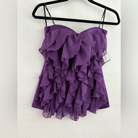 XOXO Womens Halter Top Front Ruffle Belted Blouse Built In Bra Strapless size S - Picture 1 of 6